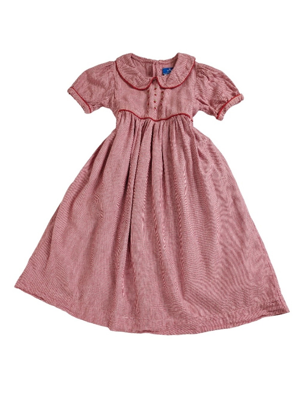 Girls Red Gingham Dress Cotton Cottagecore Size 6 Collar Formal
